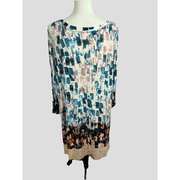 LOGO by Lori Goldstein Knit Tunic Top Plus Size 2X Multicolor Watercolor Lace - Picture 5 of 9